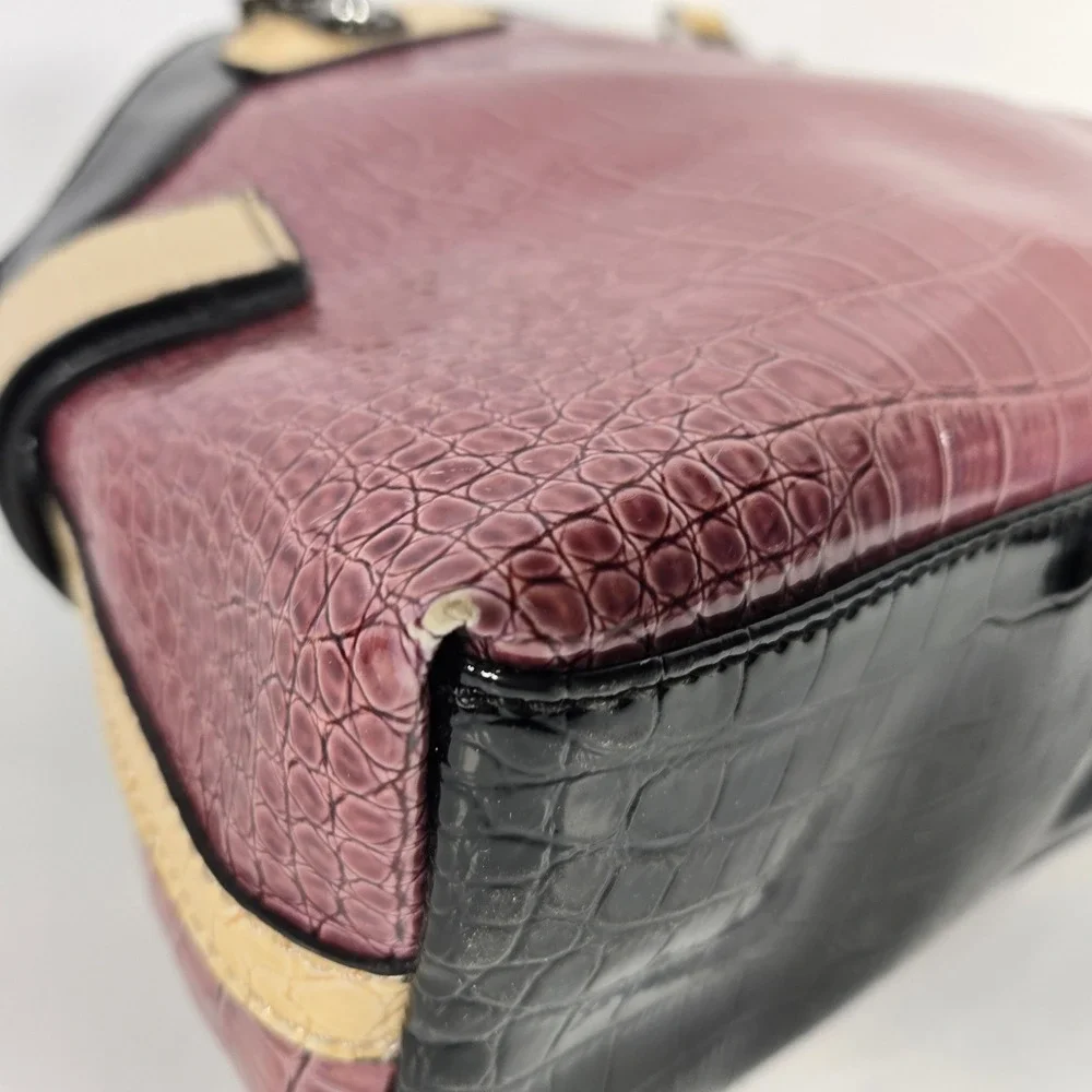 GUESS Satchel & Wallet Set Faux Leather Women Large Purple Black Croc Embossed